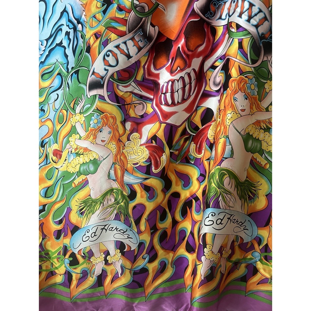 Y2K Ed Hardy Christian Audigier Love Kills Slowly Skull Scarf Large 40" x 58"